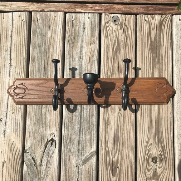 Vintage Homco Wall Coat Hat Rack Sconce 7611, Brown and Black Syroco Wood Grain